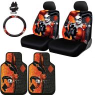 Yupbizauto 8 Pieces DC Comic Harley Quinn Car Seat Covers Floor Mats and Steering Wheel Cover Set with Air Freshener