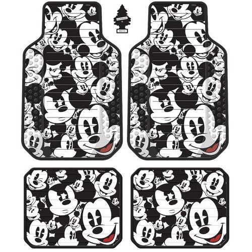  Yupbizauto Disney Mickey Mouse Design Sideless Low Back Car Seat Covers Floor Mats Steering Wheel Cover Accessories Set with Air Freshener