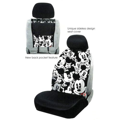  Yupbizauto Disney Mickey Mouse Design Sideless Low Back Car Seat Covers Floor Mats Steering Wheel Cover Accessories Set with Air Freshener