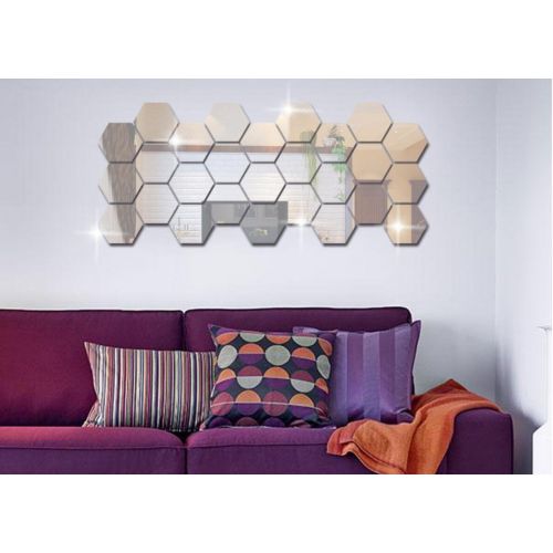  Yusylvia 1set of 12PCS Hexagon Decorative 3D Acrylic Mirror Wall Stickers Living Room Bedroom Home Decor Room Decoration (large)