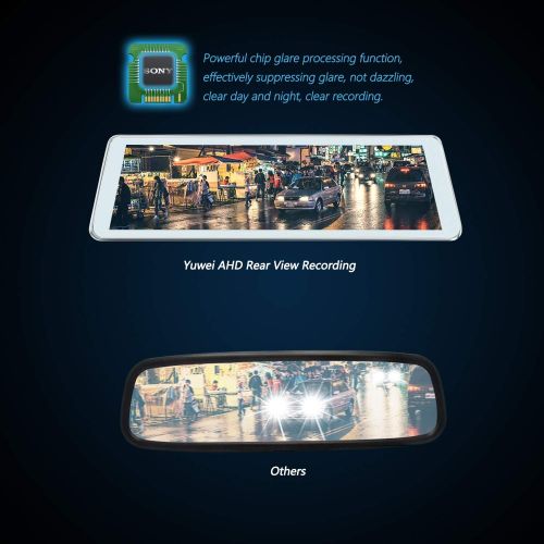  Yuwei Mirror Dash Cam, 9.88’’ Full Touch Screen Streaming Media Car DVR with 1296P FHD Front Camera and 720P Rear View Recorder, Loop Recording, 140°Wide Angle,AHD Backup Camera, G