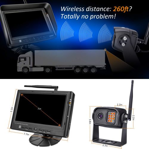  Yuwei Digital Wireless Backup Camera System Kit, IP69K Waterproof Wireless Rear View Camera + 7’’ LCD Wireless Reversing Monitor for Trailer, RV, Bus, Trucks, Horse-trailer, School Bus,