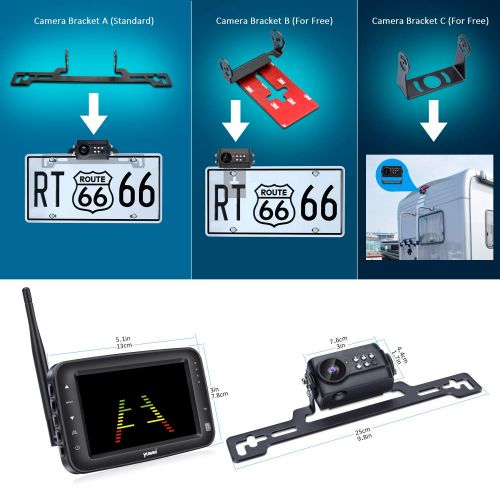  Yuwei Wireless Backup Camera System, IP69k Waterproof Wireless License Plate Rear View Camera, Night Vision and 4.3 inch Wireless Monitor for Trailer, RV, Trucks, Pickup Trucks, Cargo Va