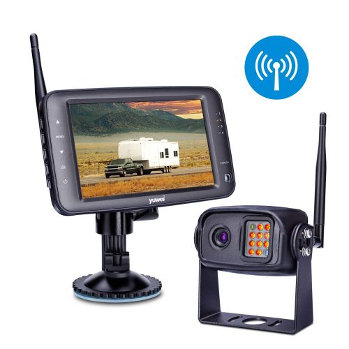  Yuwei Wireless Backup Camera System, IP69K Waterproof Wireless Rear View Camera + 5’’ LCD Wireless Reversing Monitor for Trailer, RV, Trucks, Horse-Trailer, School Bus, Farm Machine,etc