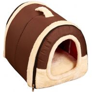 Yuxufeng Multifuctional Warm Fleece Soft Removable Dog House Nest with Mat Foldable Pet Dog Cat Bed House for Small Medium and Large Dogs