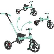 Yvolution 3 in 1 Toddler Trike Velo Flippa Push Tricycle Toddler Balance Bike with Parent Steering Push Handle for Boys Girls 2-5 Years Old (Green)