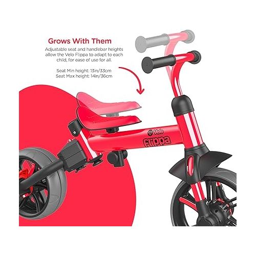  Yvolution 3 in 1 Toddler Trike Velo Flippa Push Tricycle Toddler Balance Bike with Parent Steering Push Handle for Boys Girls 2-5 Years Old (Red)