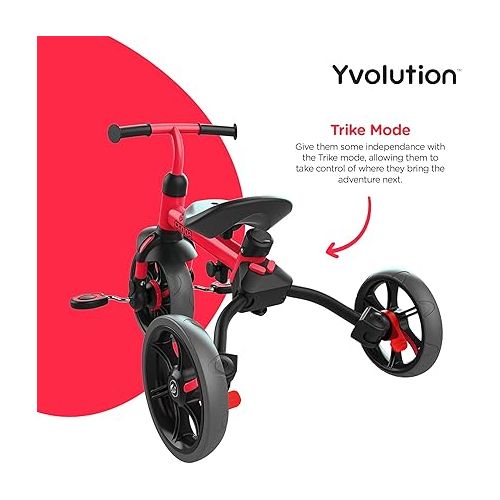  Yvolution 3 in 1 Toddler Trike Velo Flippa Push Tricycle Toddler Balance Bike with Parent Steering Push Handle for Boys Girls 2-5 Years Old (Red)