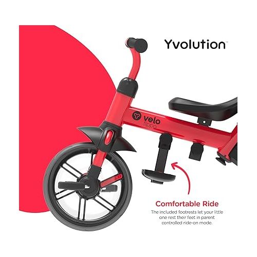  Yvolution 3 in 1 Toddler Trike Velo Flippa Push Tricycle Toddler Balance Bike with Parent Steering Push Handle for Boys Girls 2-5 Years Old (Red)