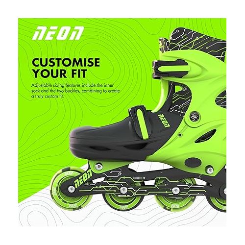  Yvolution Neon Kids Inline Skates - Adjustable Sizes and Light-Up LED Wheels Kids Roller Skates Beginners