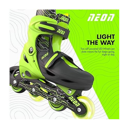  Yvolution Neon Kids Inline Skates - Adjustable Sizes and Light-Up LED Wheels Kids Roller Skates Beginners