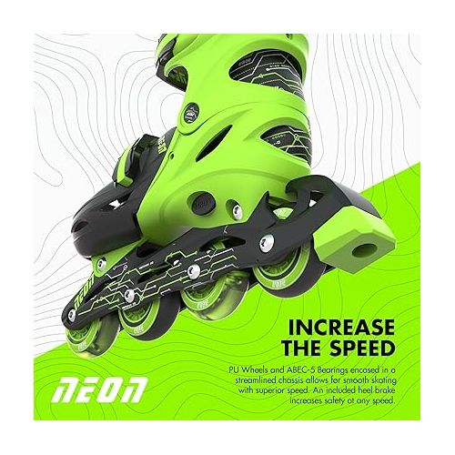  Yvolution Neon Kids Inline Skates - Adjustable Sizes and Light-Up LED Wheels Kids Roller Skates Beginners