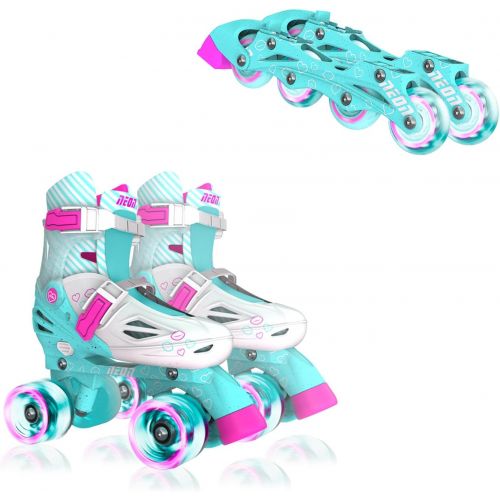  Yvolution Neon Combo Skates Quad and Inline 2-in-1 Skates for Kids with LED Wheels, Adjustable Sizing