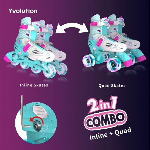  Yvolution Neon Combo Skates Quad and Inline 2-in-1 Skates for Kids with LED Wheels, Adjustable Sizing