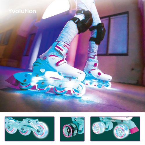  Yvolution Neon Combo Skates Quad and Inline 2-in-1 Skates for Kids with LED Wheels, Adjustable Sizing