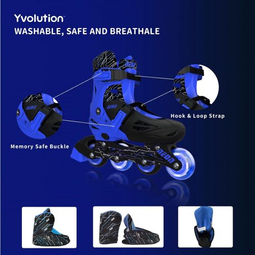  Yvolution Neon Inline Skates Adjustable Illuminating Skates with Light up Wheels, Fun Flashing Beginner Roller Skates for Kids