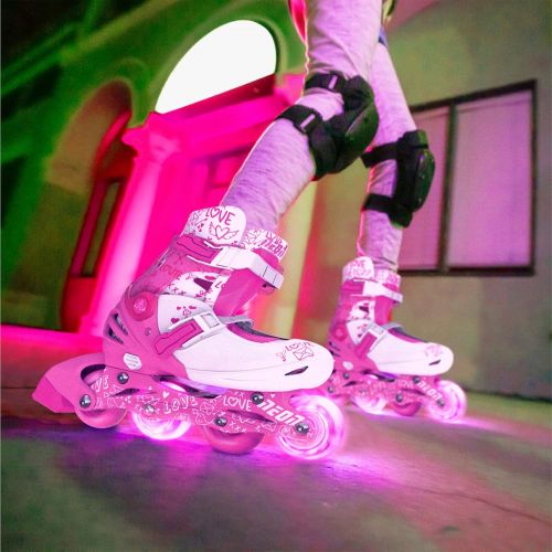  Yvolution Neon Inline Skates Adjustable Illuminating Skates with Light up Wheels, Fun Flashing Beginner Roller Skates for Kids