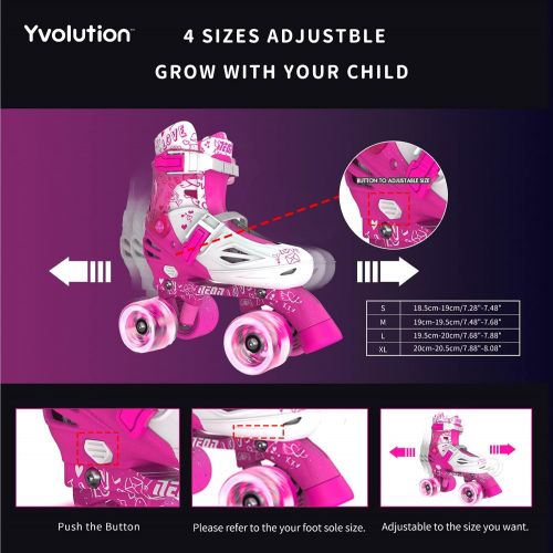  Yvolution Neon Inline Skates Adjustable Illuminating Skates with Light up Wheels, Fun Flashing Beginner Roller Skates for Kids