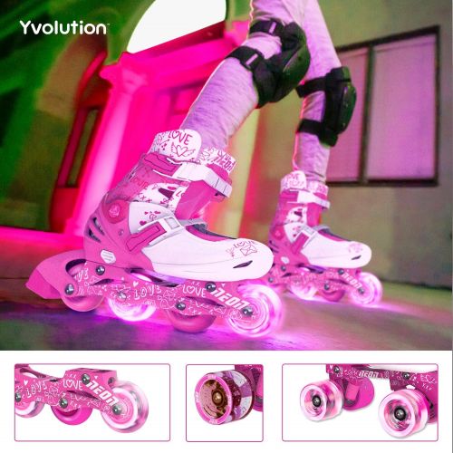  Yvolution Neon Inline Skates Adjustable Illuminating Skates with Light up Wheels, Fun Flashing Beginner Roller Skates for Kids