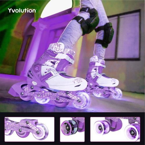  Yvolution Neon Inline Skates Adjustable Illuminating Skates with Light up Wheels, Fun Flashing Beginner Roller Skates for Kids