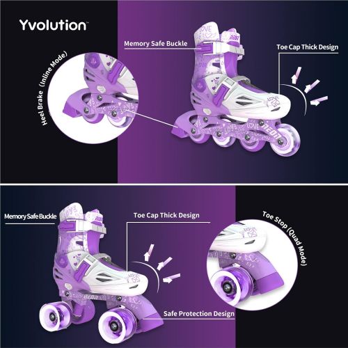  Yvolution Neon Combo Skates Quad and Inline 2-in-1 Skates for Kids with LED Wheels, Adjustable Sizing