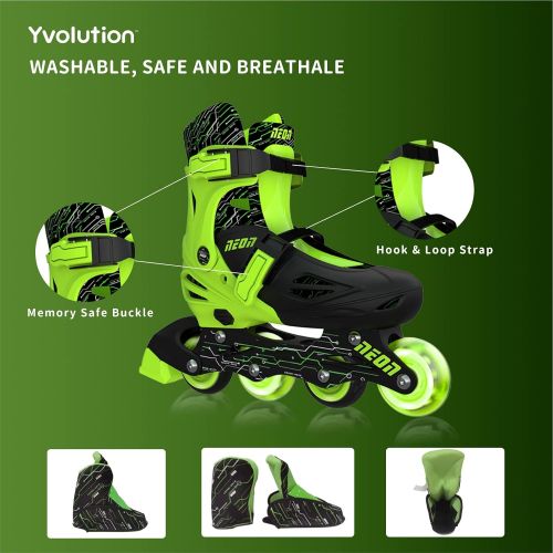  Yvolution Neon Inline Skates Adjustable Illuminating Skates with Light up Wheels, Fun Flashing Beginner Roller Skates for Kids