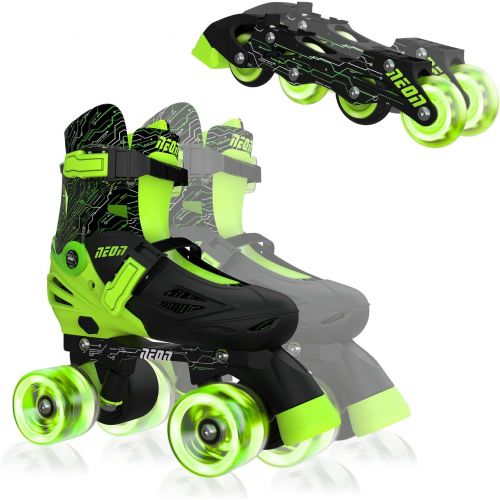  Yvolution Neon Inline Skates Adjustable Illuminating Skates with Light up Wheels, Fun Flashing Beginner Roller Skates for Kids