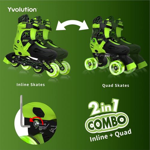  Yvolution Neon Inline Skates Adjustable Illuminating Skates with Light up Wheels, Fun Flashing Beginner Roller Skates for Kids