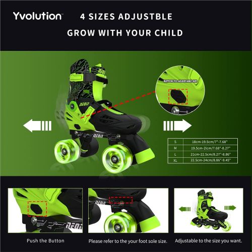  Yvolution Neon Inline Skates Adjustable Illuminating Skates with Light up Wheels, Fun Flashing Beginner Roller Skates for Kids