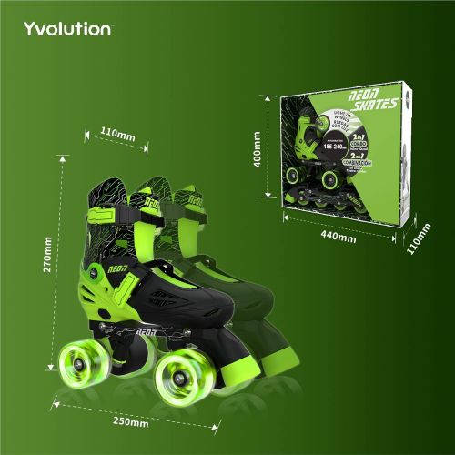  Yvolution Neon Inline Skates Adjustable Illuminating Skates with Light up Wheels, Fun Flashing Beginner Roller Skates for Kids