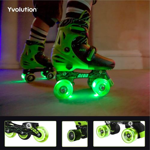  Yvolution Neon Combo Skates Quad and Inline 2-in-1 Skates for Kids with LED Wheels, Adjustable Sizing