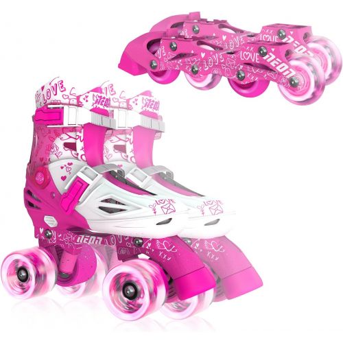  Yvolution Neon Combo Skates Quad and Inline 2-in-1 Skates for Kids with LED Wheels, Adjustable Sizing