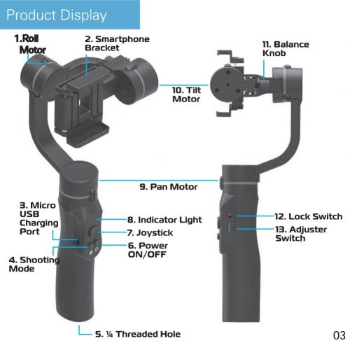  Yvonne 3-Axis Handheld Gimbal Stabilizer For Smartphone, Within 5.5 Inches In Dimension Support 360-degree Panoramic Shooting Rechargeable Motorized For Most Compact Cameras & Smartphones