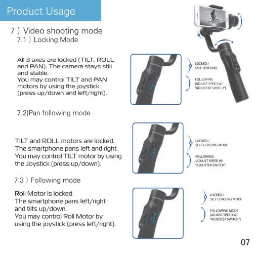  Yvonne 3-Axis Handheld Gimbal Stabilizer For Smartphone, Within 5.5 Inches In Dimension Support 360-degree Panoramic Shooting Rechargeable Motorized For Most Compact Cameras & Smartphones