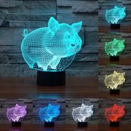 Yvv 3D Pig Night Light 7 Colors Mood Light Touch Switch USB Table Desk LED Light Kids Home Party Birthday