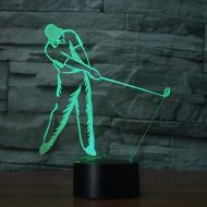 Yvv 3D Golf Player Night Light 7 Colors Mood Light Touch Switch USB Table Desk LED Light Kids Home Party Birthday