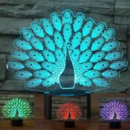 Yvv 3D Peacock Night Light 7 Colors Mood Light Touch Switch USB Table Desk LED Light Kids Home Party Birthday