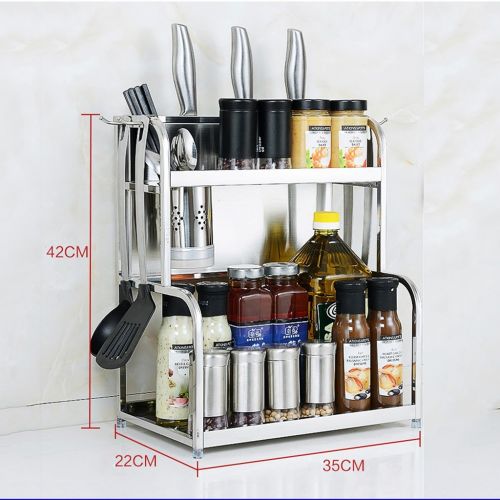  Yxsd kitchen storage rack Yxsd Kitchen Storage Rack-Spice Utensil Rack Organizer Storage Unit Shelf With Hanging Hooks Oil Salt Sauce Vinegar Seasoning Rack,Stainless Steel (Size : 35cm)