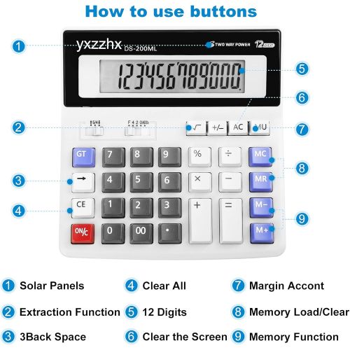  Yxzzhx Desk Calculator, Two Way Power Battery and Solar Calculators Desktop, Big Buttons Easy to Press Used as Office Calculators for Desk, 12 Digit Calculators Large Display Clearly