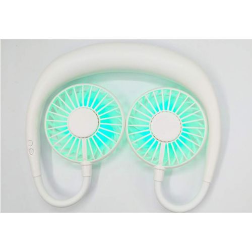  [아마존베스트]Yyooo Portable Mini Neckband Fan LED Light USB Rechargeable Hanging Neck Lazy Dual Head Fan Perfect for Students Home School