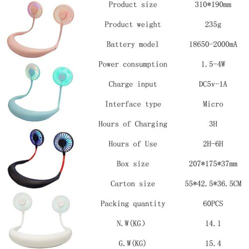  [아마존베스트]Yyooo Portable Mini Neckband Fan LED Light USB Rechargeable Hanging Neck Lazy Dual Head Fan Perfect for Students Home School