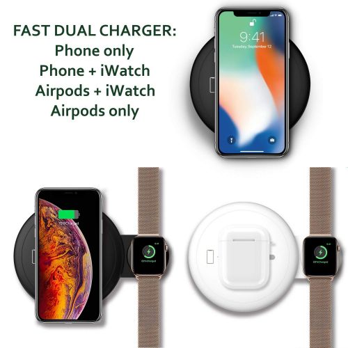  2 in 1 Wireless Charger Pad Yzyway Dual Wireless Charging Station Compatible with Apple Watch and iPhone Xs Max/XR/X/8 Plus/8 and Other Qi Devices