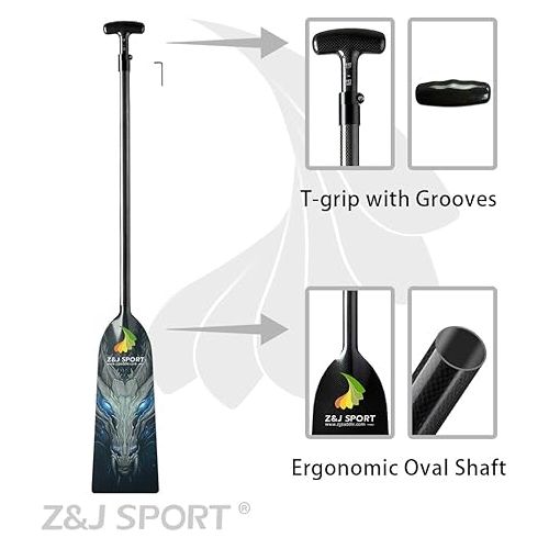 Z&J SPORT Adjustable Dragon Boat Paddle, IDBF Approved Carbon Fiber Paddle, Dragon Graphic Paddle with Adjuster for Dragon Boat Race with Adjustable T Handle