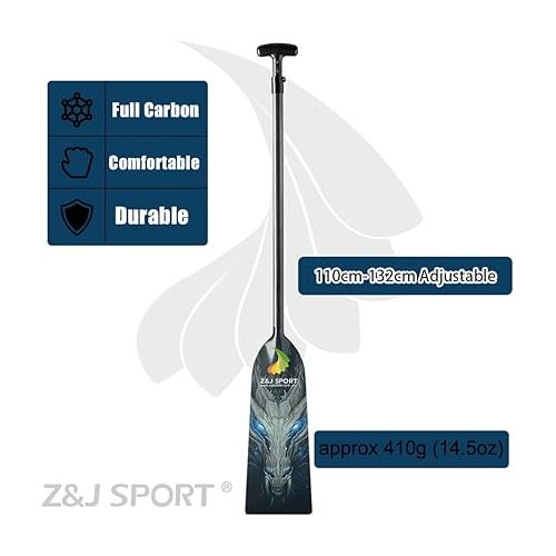  Z&J SPORT Adjustable Dragon Boat Paddle, IDBF Approved Carbon Fiber Paddle, Dragon Graphic Paddle with Adjuster for Dragon Boat Race with Adjustable T Handle