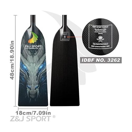  Z&J SPORT Adjustable Dragon Boat Paddle, IDBF Approved Carbon Fiber Paddle, Dragon Graphic Paddle with Adjuster for Dragon Boat Race with Adjustable T Handle