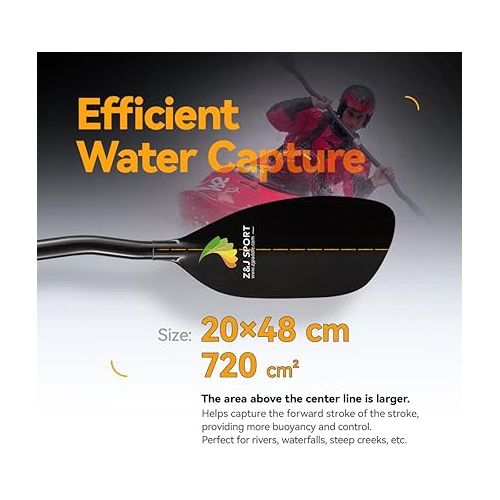  Z&J SPORT Whitewater Kayak Paddle Full Carbon, Lightweight Kayak Paddle for Whitewater, Running River, Creeking，2-Piece Paddle with 1 Free Paddle Bag