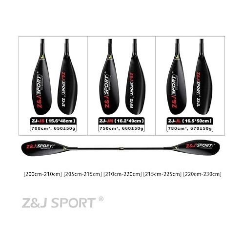  Z&J SPORT Carbon Kayak Paddle Wing Blade, 10cm Adjustable Round Shaft, 2-Pieces Paddle for Surfskis Kayak and Free Kayak Bag