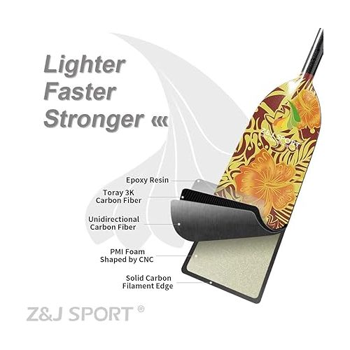  Z&J SPORT Dragon Boat Paddle Full Carbon Fiber with T Handle, IDBF Approved Paddle with Graphics for Dragon Boat