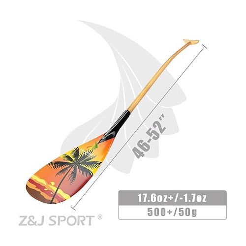  Z&J SPORT Outrigger Canoe Paddle Wooden Shaft, Tahiti Style Hybrid OC Paddle with Graphics Carbon Blade, Durable OC Paddle for Waka AMA, va’a, Bent Shaft & 12 Degree Blade