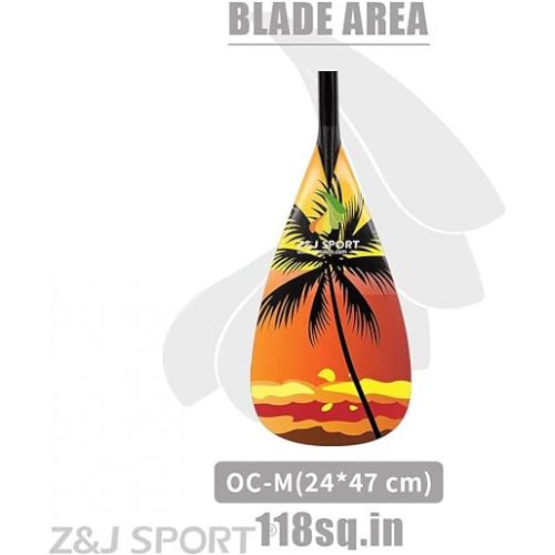  Z&J SPORT Outrigger Canoe Paddle Wooden Shaft, Tahiti Style Hybrid OC Paddle with Graphics Carbon Blade, Durable OC Paddle for Waka AMA, va’a, Bent Shaft & 12 Degree Blade